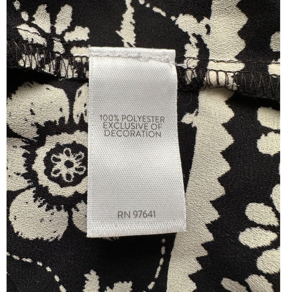 J. Jill Black & White Floral Blouse Sz L Pleated Trim Mix Media 3/4 Sleeve Boho - Picture 4 of 9